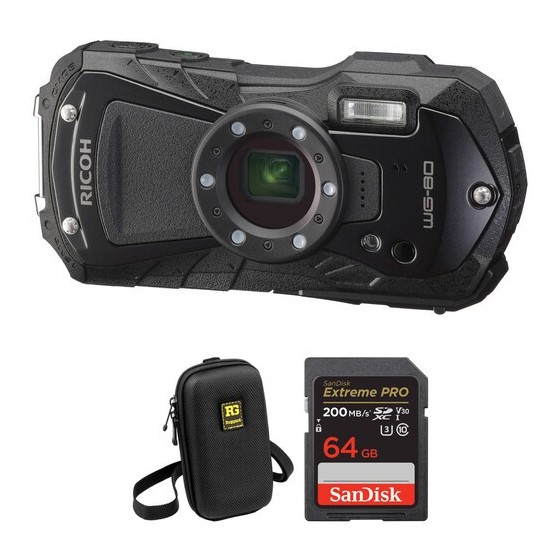 Ricoh WG-80 Digital Camera with Accessories Kit (Black)