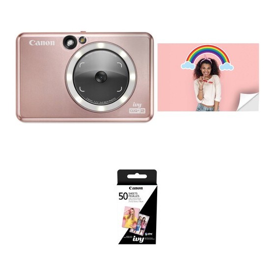 Canon IVY CLIQ+2 Instant Camera / Printer with 50 Sheets of Paper Kit (Rose Gold)