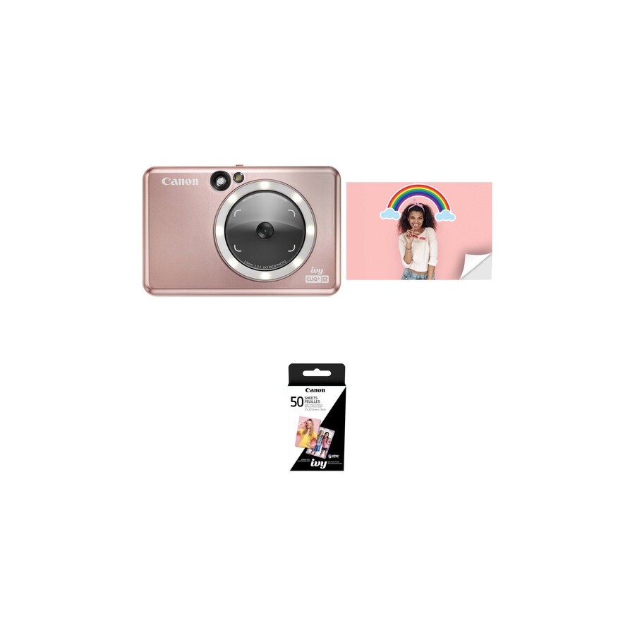 Canon IVY CLIQ+2 Instant Camera / Printer with 50 Sheets of Paper Kit (Rose Gold)